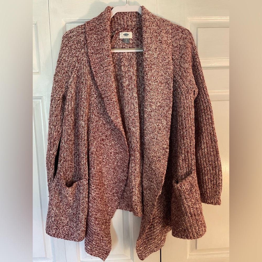 Old Navy Red Cardigan Sweater Shawl Collar